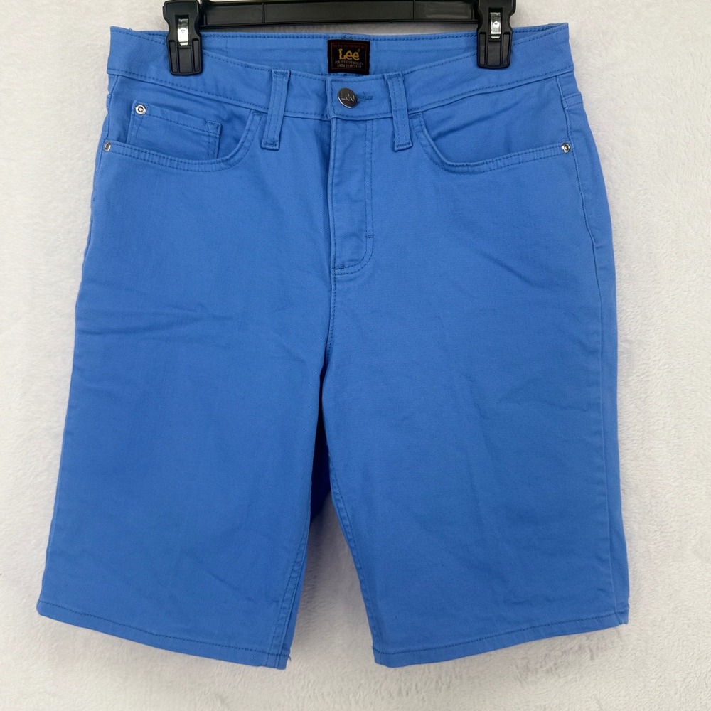 Lee Bermuda Shorts Women 10 Blue Stretch Cotton Blend Casual Summer